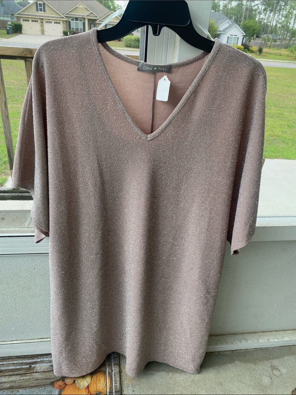 Pixi + Ivy NWT Metallic Mauve V-Neck Midi Dress with Slip / Size S